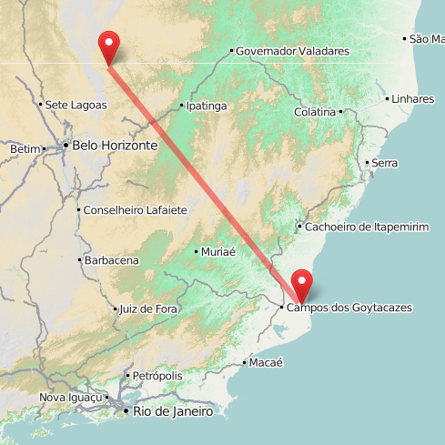 Clique no mapa para ver a região do sistema Minas-Rio, que deve construir mineroduto com 525 quilômetros de extensão, entre Conceição do Mato Dentro (MG) e São João da Barra (RJ) (Imagem: reprodução OpenStreetMap.org)