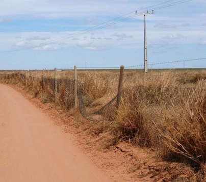 Cerca danificada na fazenda Alto Jaborandi. As cercas não evitaram a entrada de lobo-guará nos canais de irrigação (Foto: Reprodução/ICMBio)