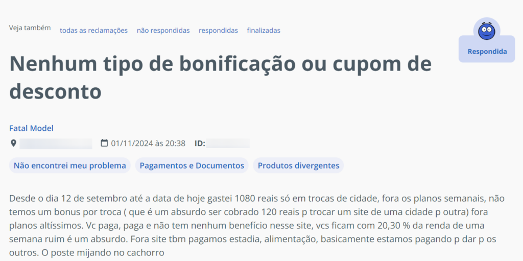 Em redes sociais, acompanhantes reclamam de cobranças para alteração de informações do perfil (Imagem: Reprodução)