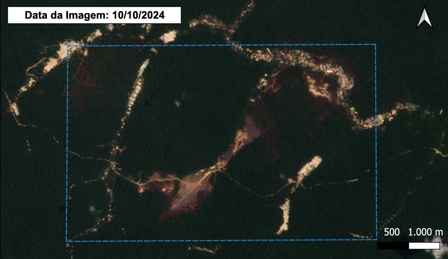 Image from October 2024 showing mining in a 500-hectare area divided into 29 polygons. According to ICMBio (Chico Mendes Institute for Biodiversity Conservation), this activity inside the Tapajós APA is illegal (Image: ICMBio)