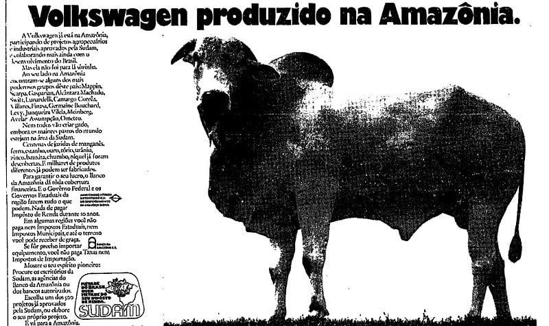 A fazenda foi criada em 1973 com apoio da Sudam (Superintendência de Desenvolvimento da Amazônia) e do Banco da Amazônia, em uma área de 139 mil hectares destinada à pecuária e à extração de madeira (Imagem: Reprodução)