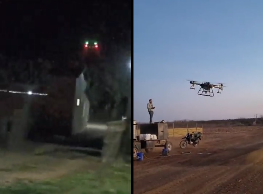 Moradores da Chapada do Apodi, região produtora de frutas no Ceará, afirmam ser recorrente o uso de drones à noite para aplicação de agrotóxicos na região. Os dois flagrantes acima são de 2023 e foram encaminhados à Polícia Militar, que não comprovou as denúncias até o momento (Foto: Reprodução)