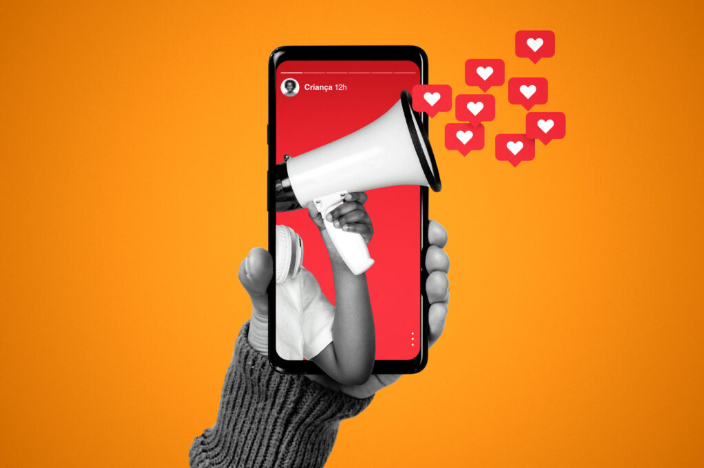 ‘Influencers mirins’ atuam em Big Techs sem alvará judicial, exigido na TV (Arte: Rodrigo Bento / Repórter Brasil)
