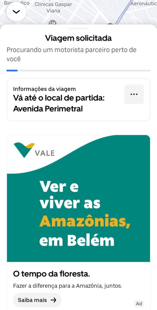 Anúncio da Vale no aplicativo do Uber (Imagem: Daniel Camargos/Repórter Brasil)
