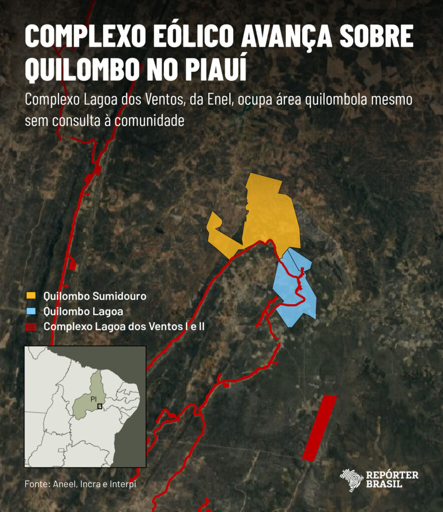 complexo eólico lagoa dos ventos, quilombo lagoa, sumidouro, mapa