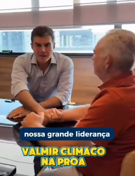 Helder Barbalho segura as mãos de Valmir Clímaco no vídeo em que convidou o ex-prefeito de Itaituba a disputar uma vaga na Assembleia Legislativa (Foto: Reprodução/Instagram)
