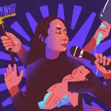 Lilian, babá filipina, no labirinto, quadrada